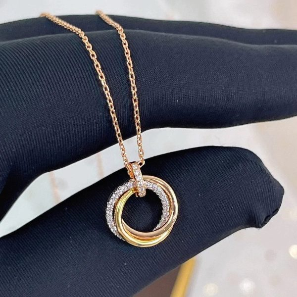 Trinity Necklace Silver Gold Pink Gold Diamonds