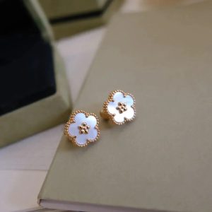 Lucky Pink Gold White Mop Earrings