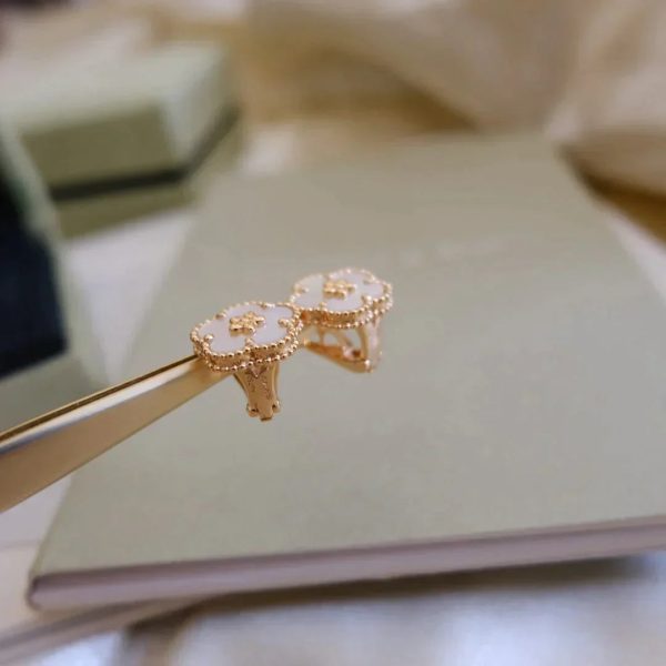 Lucky Pink Gold White Mop Earrings