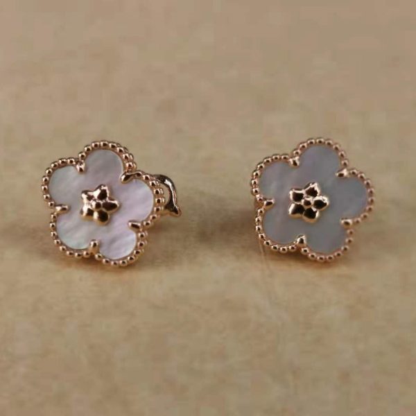 Lucky Spring White Blossom Pink Gold Earrings