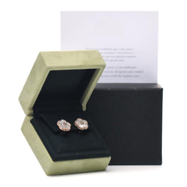 Lucky Spring White Blossom Pink Gold Earrings