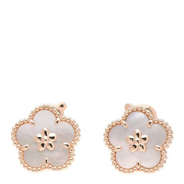 Lucky Spring White Blossom Pink Gold Earrings