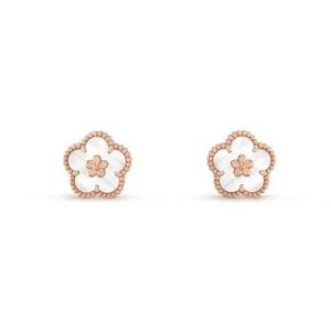 Lucky Spring White Blossom Pink Gold Earrings