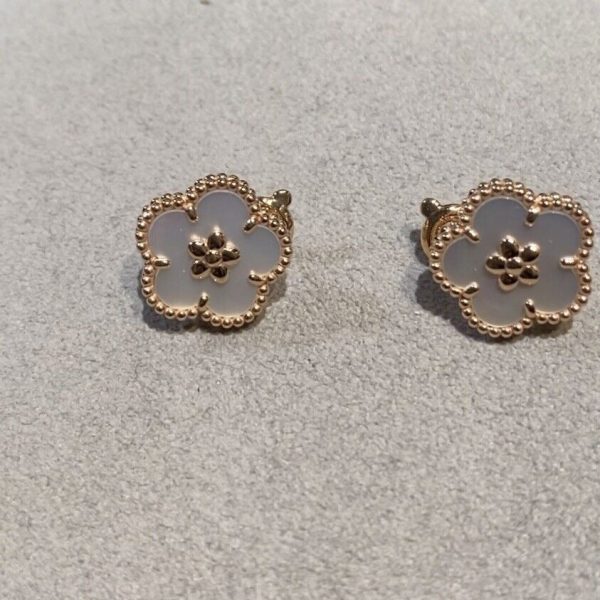 Lucky Spring White Blossom Pink Gold Earrings