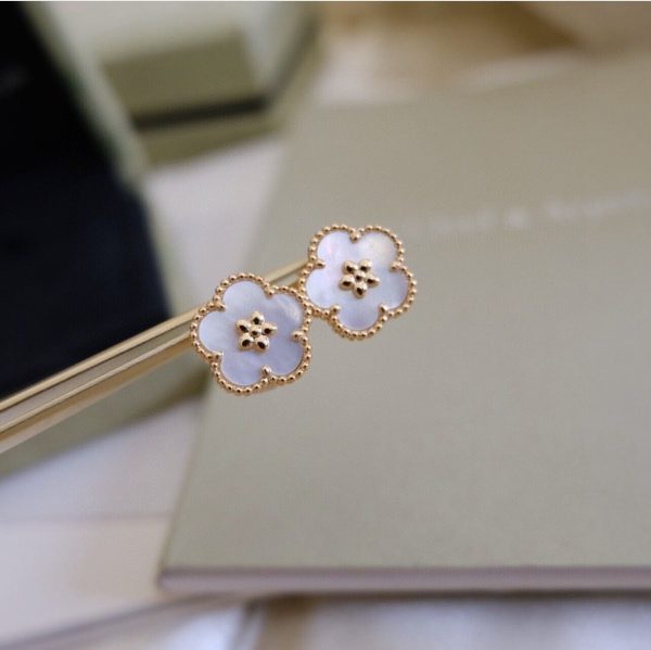 Lucky Spring White Blossom Pink Gold Earrings